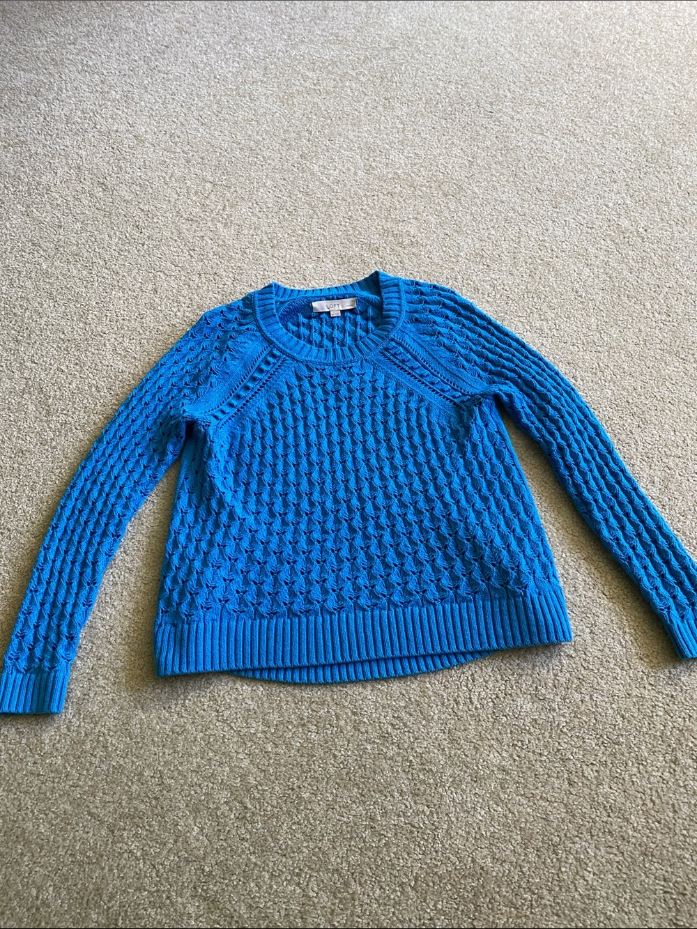 LOFT Bright Blue Cable-Knit Crewneck Sweater